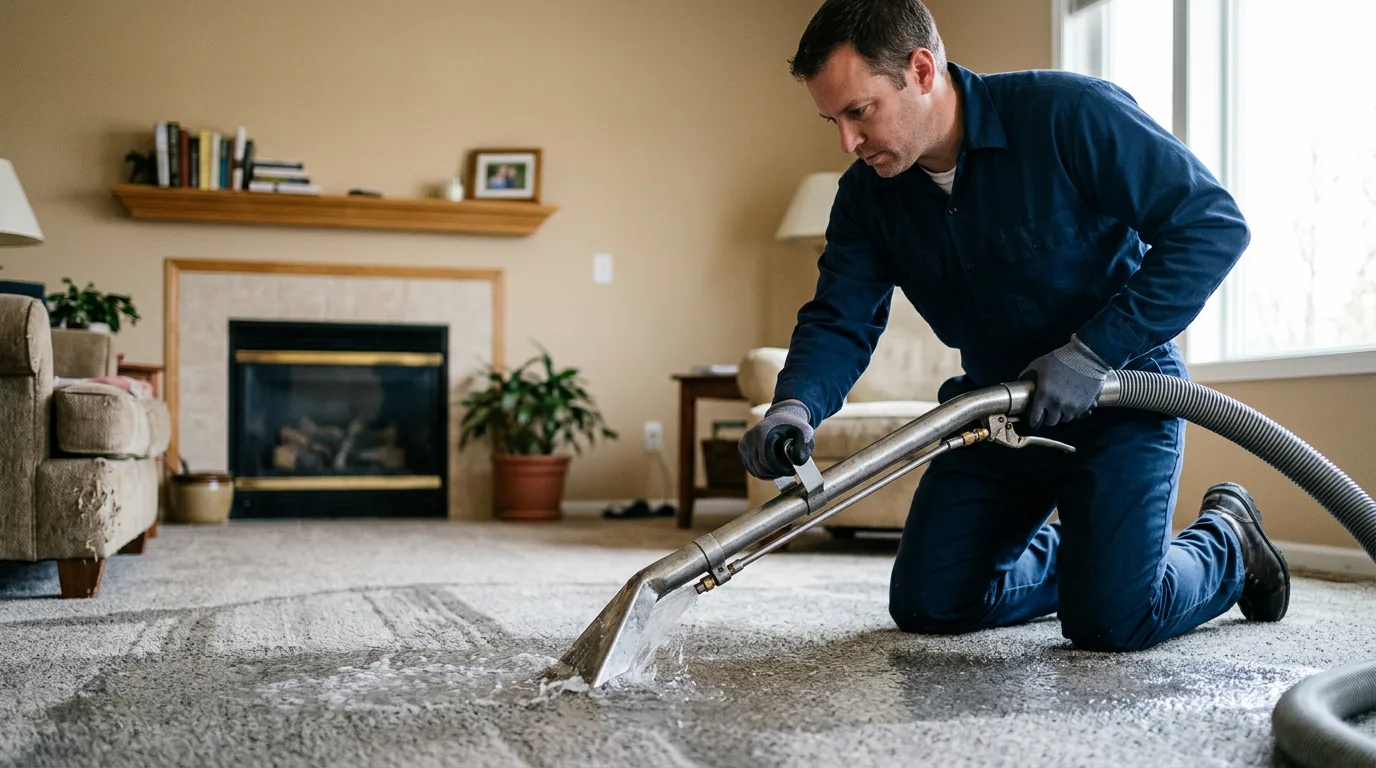 Water damage restoration technician working near Vernon Center, NY